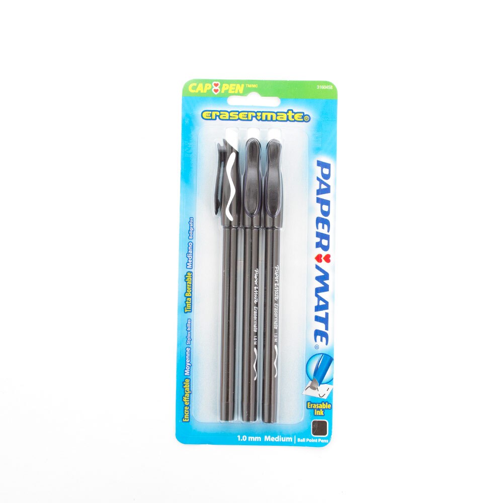 Paper Mate, Pens, Art & School, Erasermate, 3 pack, 29187, Black